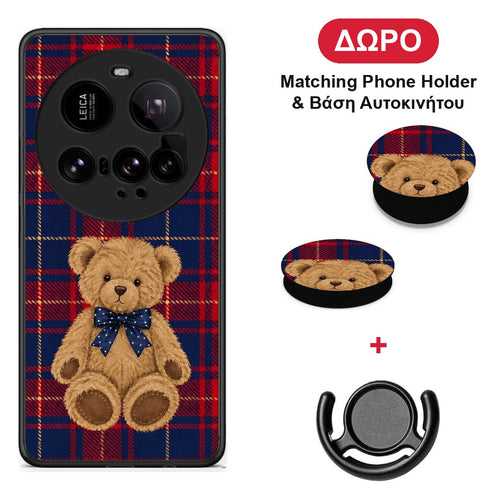 Teddy Bear on Red and Navy Tartan - Xiaomi 15 Ultra 5G θήκη + Δώρο Phone Holder & Βάση Αυτοκινήτου