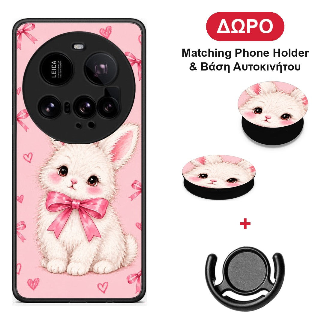 White Bunny and Pink Bows - Xiaomi 15 Ultra 5G θήκη + Δώρο Phone Holder & Βάση Αυτοκινήτου
