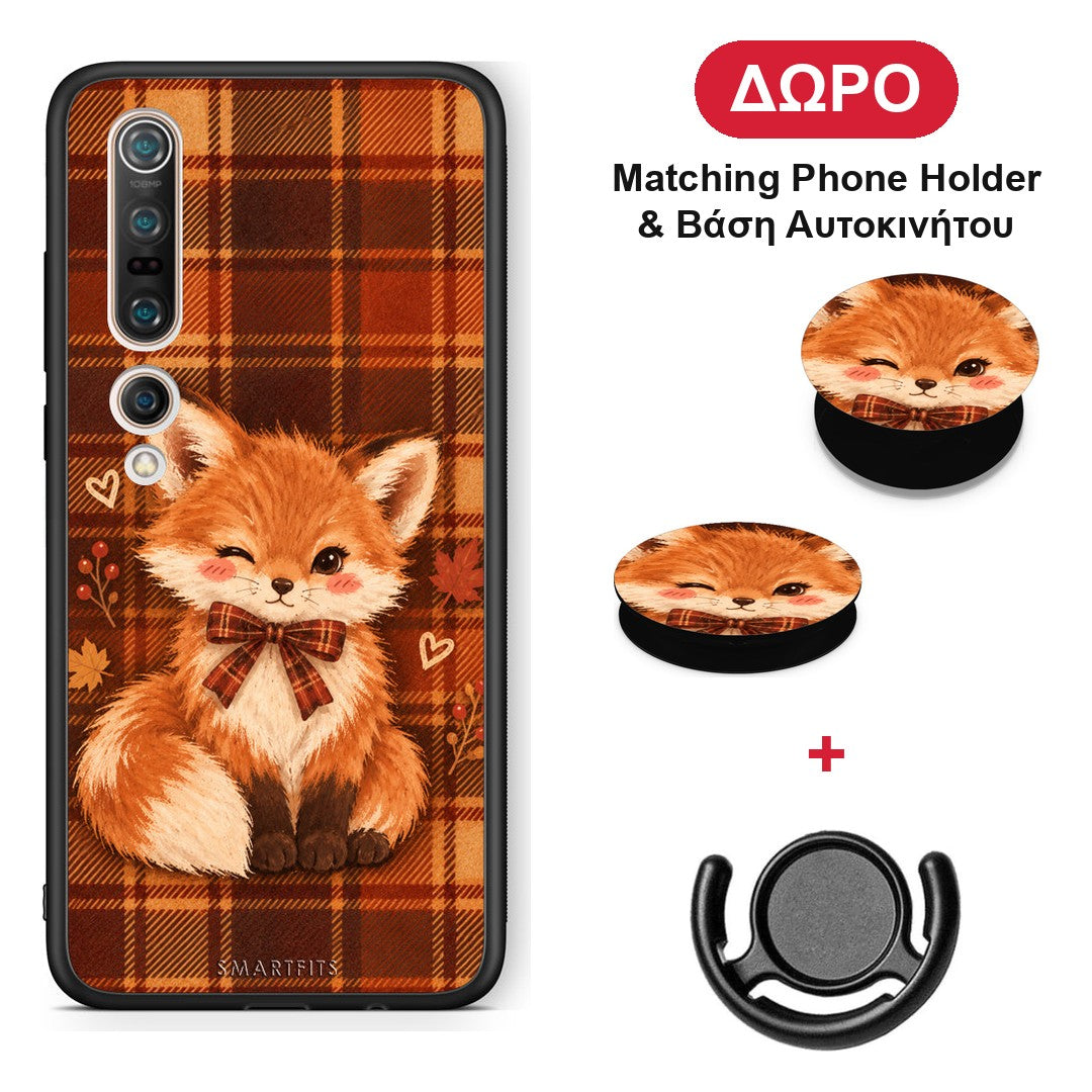 Fox on Autumn Tartan - Xiaomi Mi 10 θήκη + Δώρο Phone Holder & Βάση Αυτοκινήτου