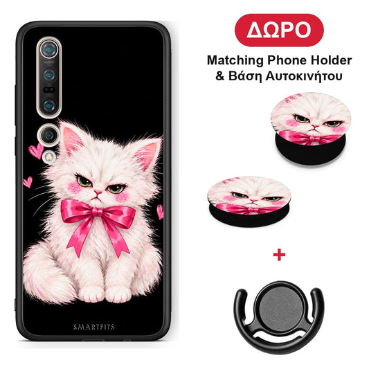 Grumpy Party Kitten on Black - Xiaomi Mi 10 θήκη + Δώρο Phone Holder & Βάση Αυτοκινήτου