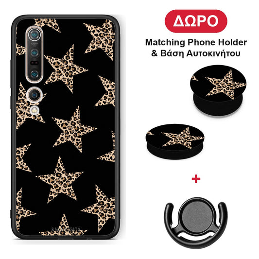 Leopard Stars on Black - Xiaomi Mi 10 θήκη + Δώρο Phone Holder & Βάση Αυτοκινήτου