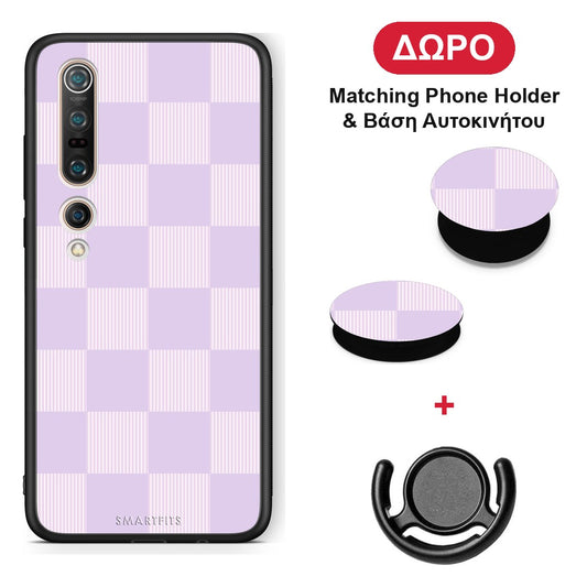 Lilac and Cream Striped Checks - Xiaomi Mi 10 θήκη + Δώρο Phone Holder & Βάση Αυτοκινήτου