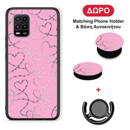 Barbed Wire Hearts on Pink - Xiaomi Mi 10 Lite θήκη + Δώρο Phone Holder & Βάση Αυτοκινήτου