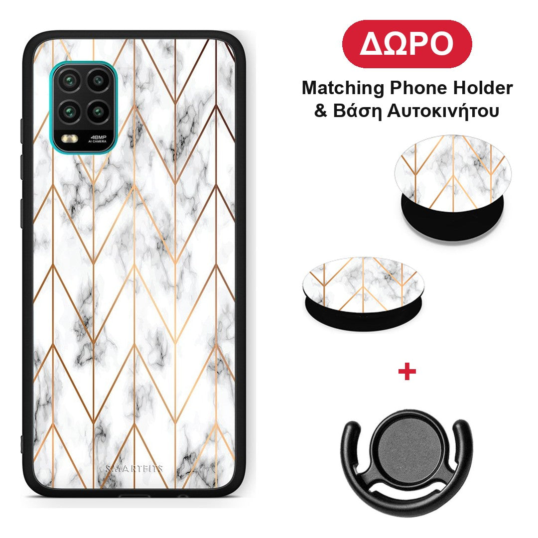 Marble Gold Geometric - Xiaomi Mi 10 Lite θήκη + Δώρο Phone Holder & Βάση Αυτοκινήτου