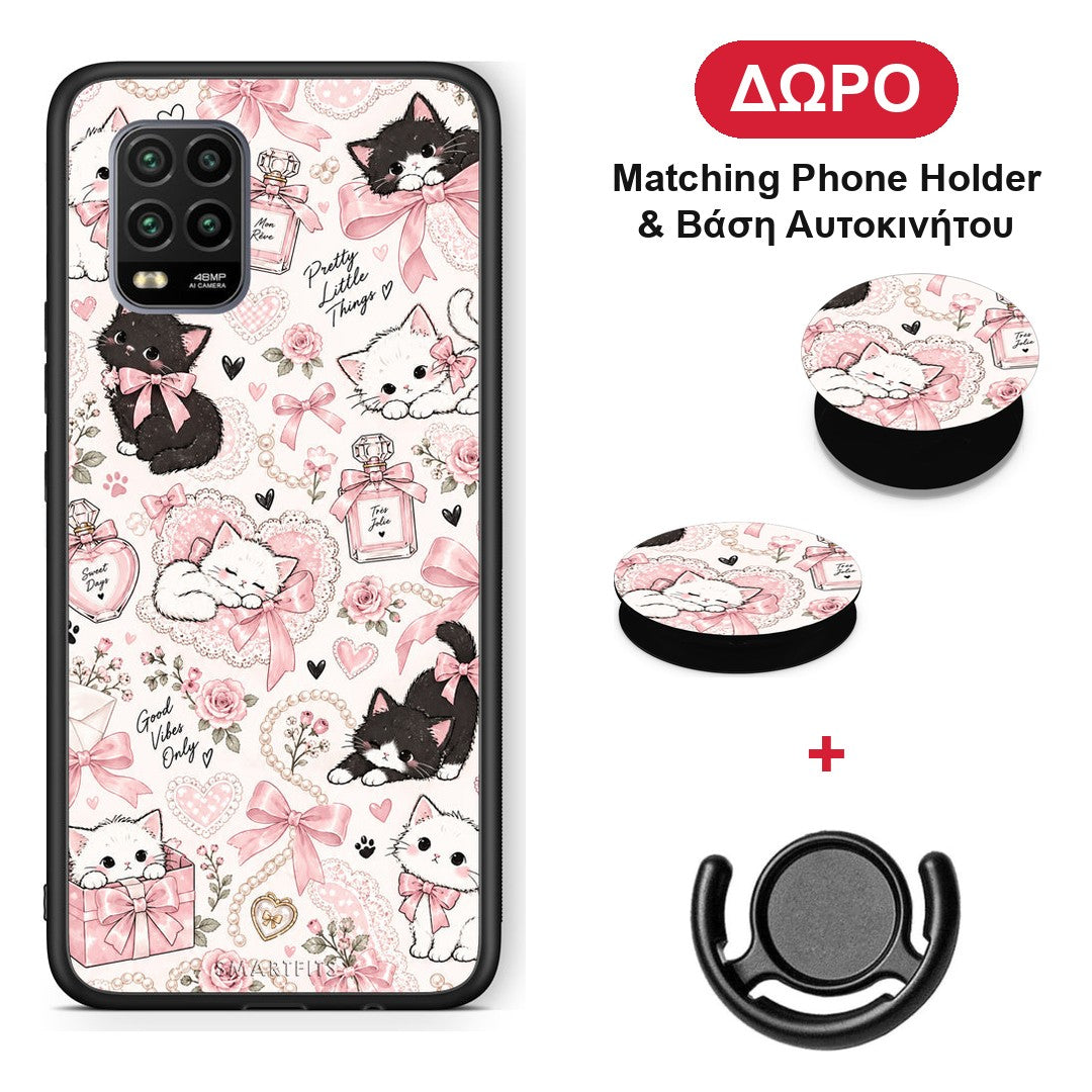 Pink Bows and Kittens Collage - Xiaomi Mi 10 Lite θήκη + Δώρο Phone Holder & Βάση Αυτοκινήτου