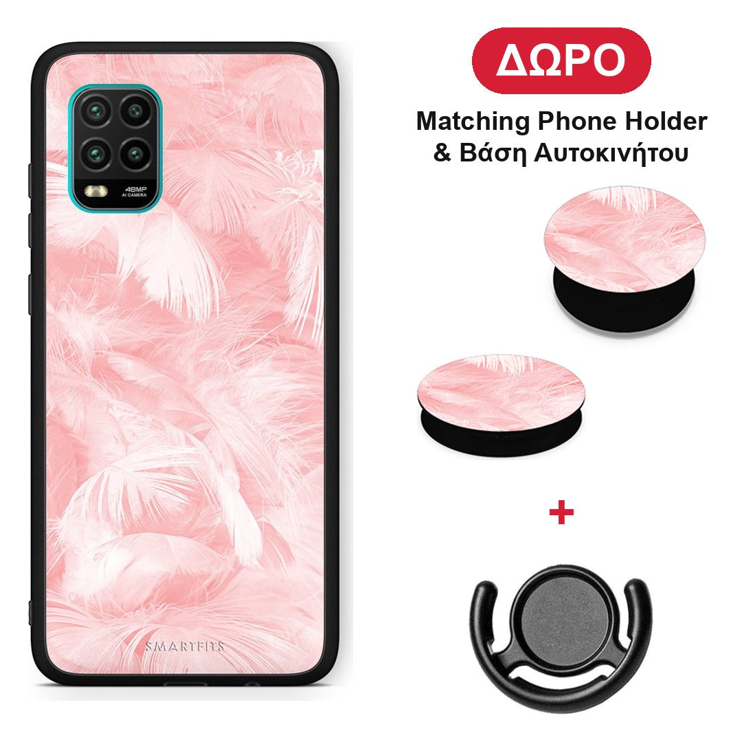 Boho Pink Feather - Xiaomi Mi 10 Lite θήκη + Δώρο Phone Holder & Βάση Αυτοκινήτου