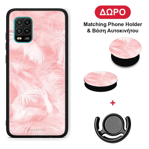 Boho Pink Feather - Xiaomi Mi 10 Lite θήκη + Δώρο Phone Holder & Βάση Αυτοκινήτου
