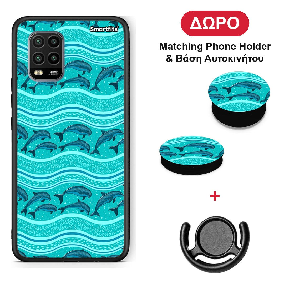 Swimming Dolphins - Xiaomi Mi 10 Lite θήκη + Δώρο Phone Holder & Βάση Αυτοκινήτου