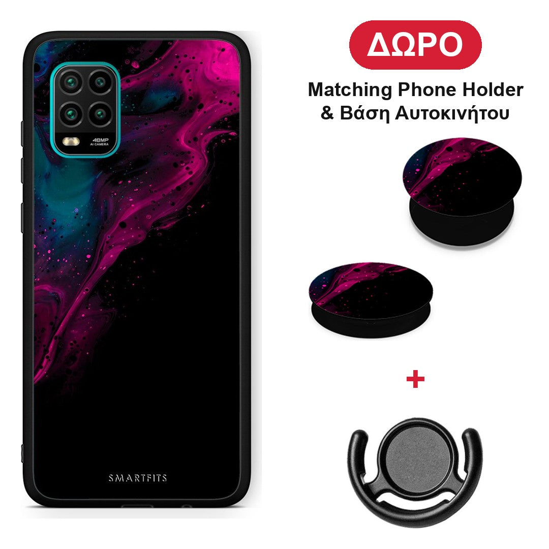 Watercolor Pink Black - Xiaomi Mi 10 Lite θήκη + Δώρο Phone Holder & Βάση Αυτοκινήτου