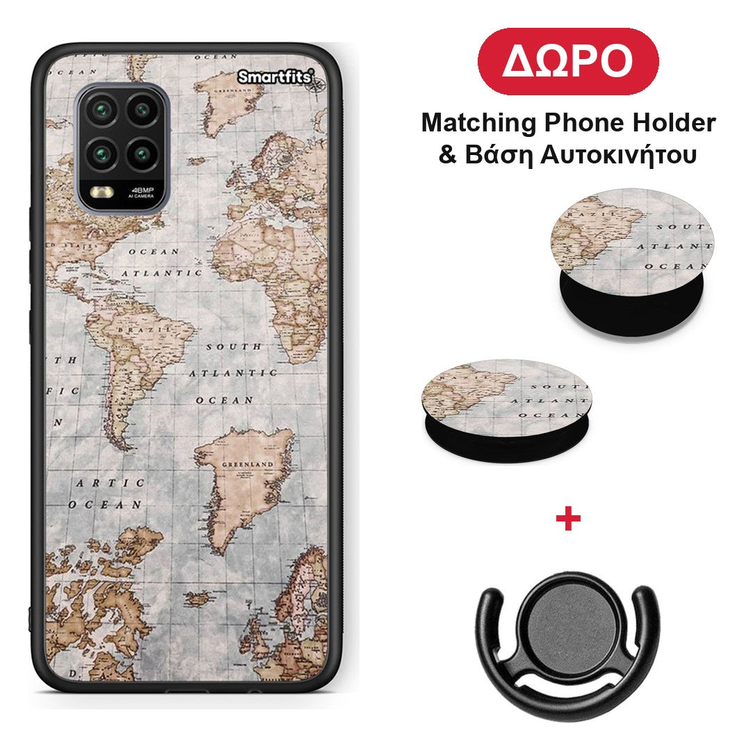 World Map - Xiaomi Mi 10 Lite θήκη + Δώρο Phone Holder & Βάση Αυτοκινήτου