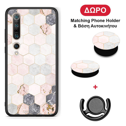 Marble Hexagon Pink - Xiaomi Mi 10 θήκη + Δώρο Phone Holder & Βάση Αυτοκινήτου