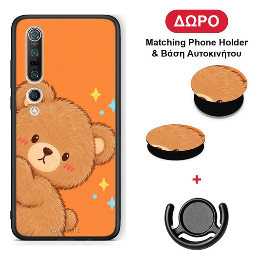 Peekaboo Teddy on Orange - Xiaomi Mi 10 θήκη + Δώρο Phone Holder & Βάση Αυτοκινήτου