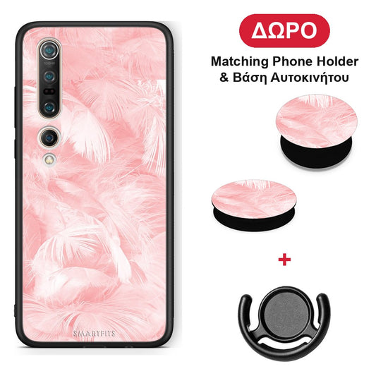 Boho Pink Feather - Xiaomi Mi 10 θήκη + Δώρο Phone Holder & Βάση Αυτοκινήτου