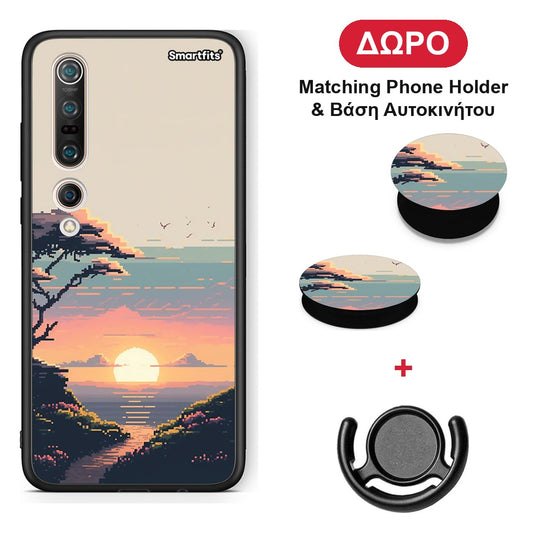 Pixel Sunset - Xiaomi Mi 10 θήκη + Δώρο Phone Holder & Βάση Αυτοκινήτου