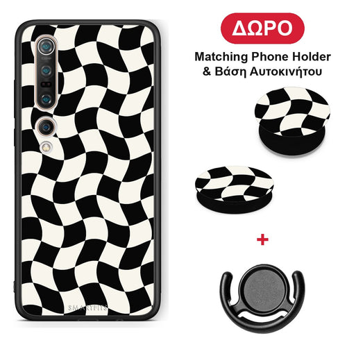 Black and Cream Wavy Checkerboard - Xiaomi Mi 10 Pro θήκη + Δώρο Phone Holder & Βάση Αυτοκινήτου
