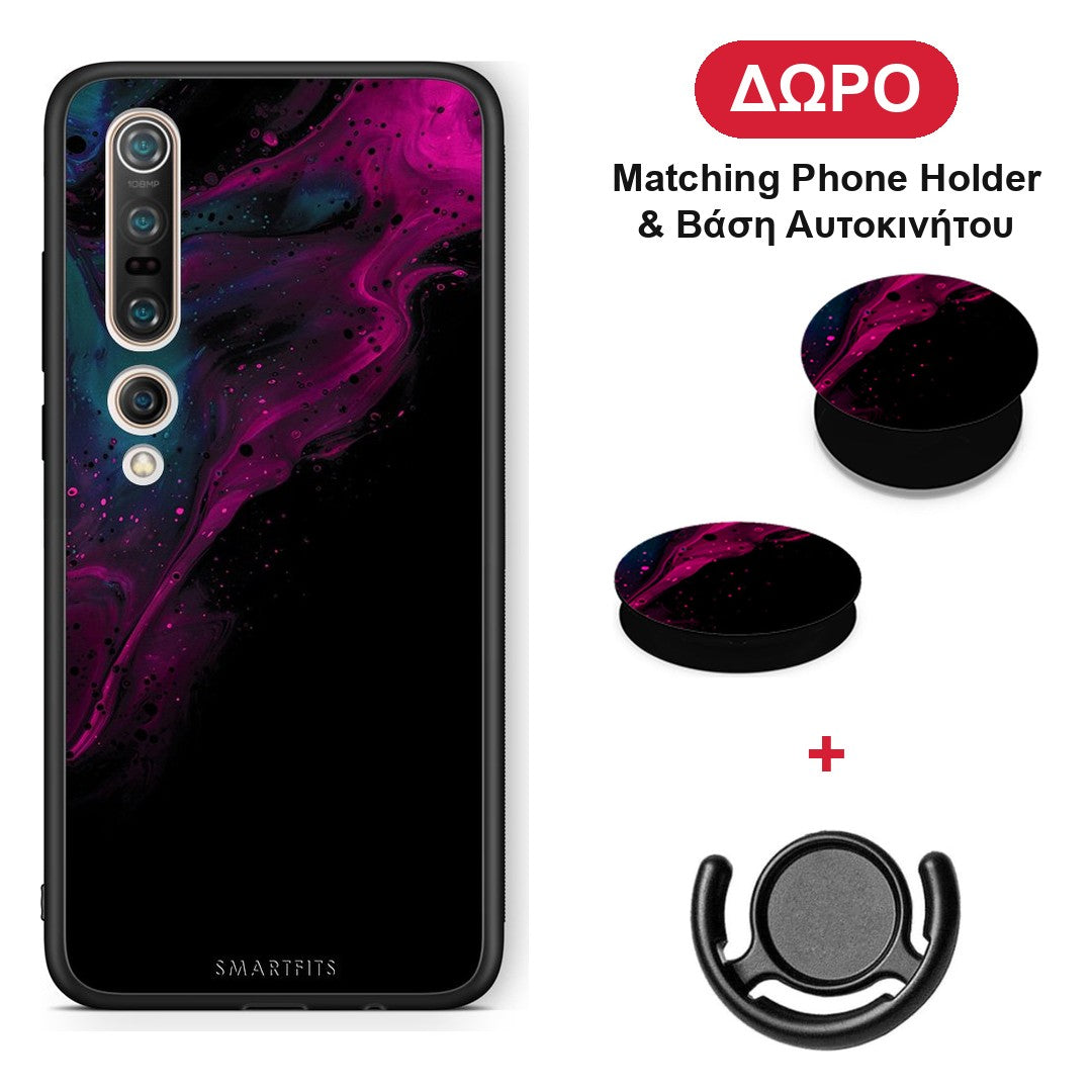 Watercolor Pink Black - Xiaomi Mi 10 Pro θήκη + Δώρο Phone Holder & Βάση Αυτοκινήτου