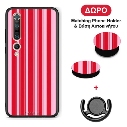 Red and Pink Vertical Pinstripes - Xiaomi Mi 10 θήκη + Δώρο Phone Holder & Βάση Αυτοκινήτου