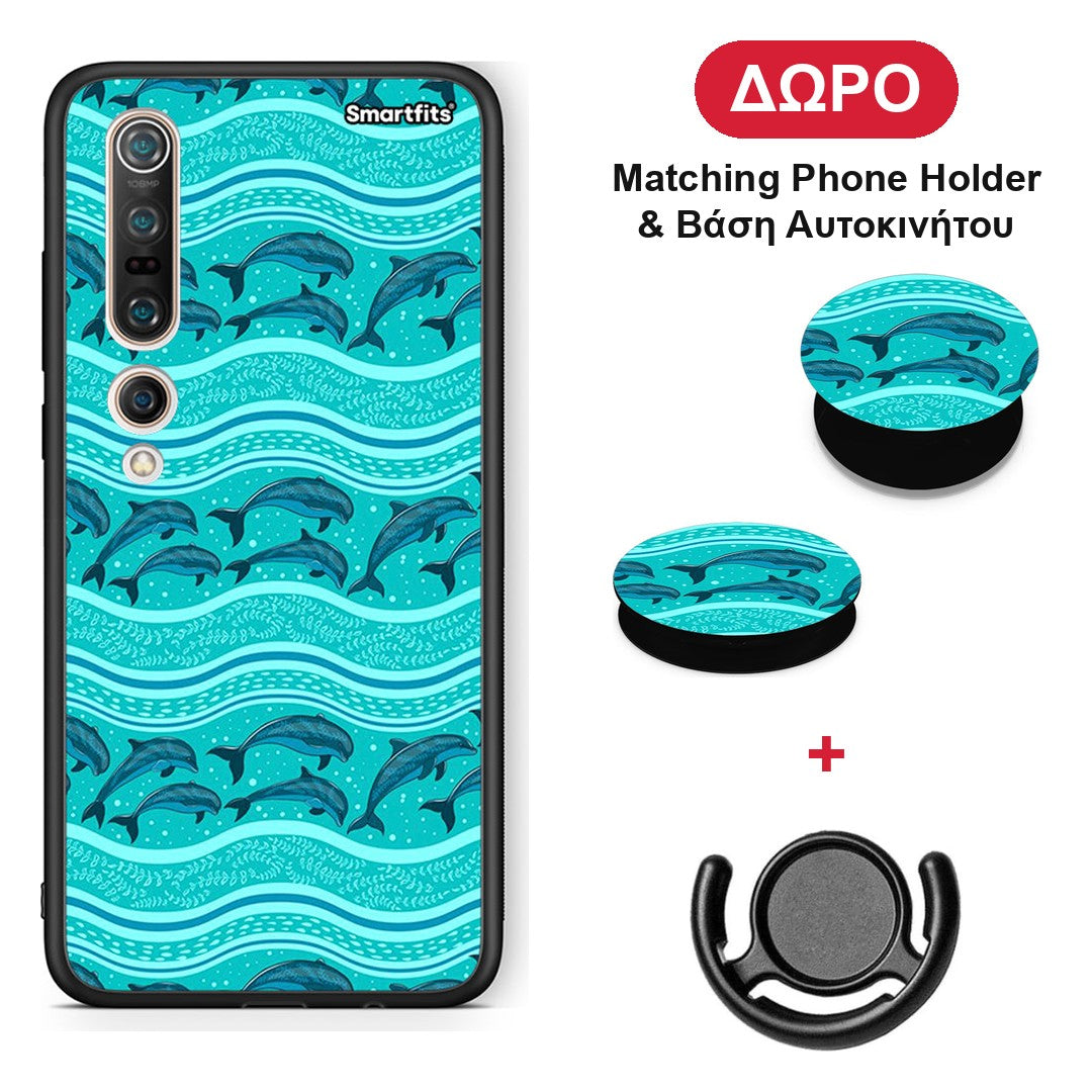 Swimming Dolphins - Xiaomi Mi 10 θήκη + Δώρο Phone Holder & Βάση Αυτοκινήτου