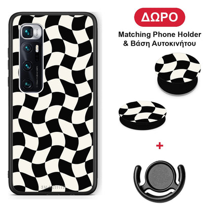 Black and Cream Wavy Checkerboard - Xiaomi Mi 10 Ultra θήκη + Δώρο Phone Holder & Βάση Αυτοκινήτου