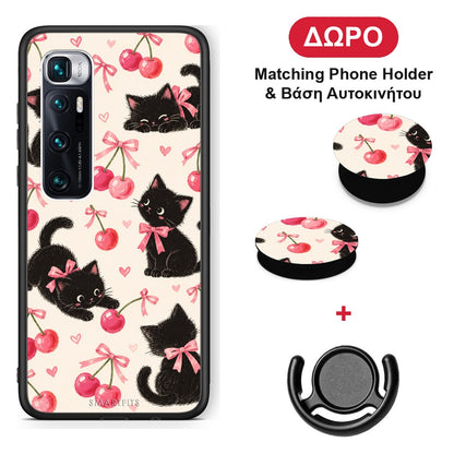 Black Kittens and Cherries on Cream - Xiaomi Mi 10 Ultra θήκη + Δώρο Phone Holder & Βάση Αυτοκινήτου