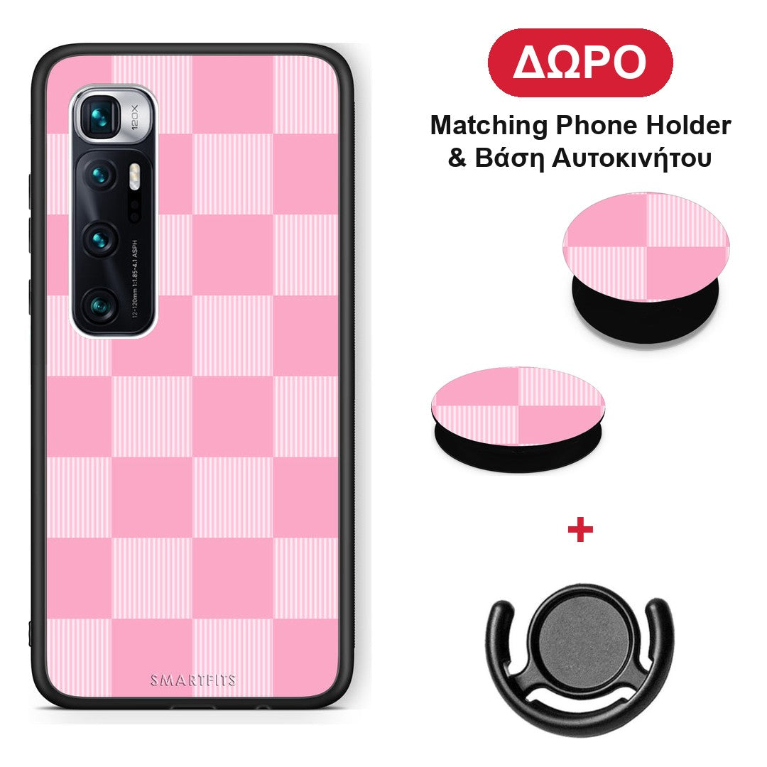 Pink and White Striped Checks - Xiaomi Mi 10 Ultra θήκη + Δώρο Phone Holder & Βάση Αυτοκινήτου
