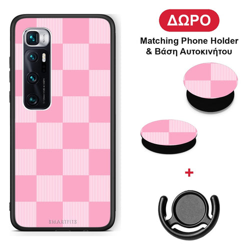 Pink and White Striped Checks - Xiaomi Mi 10 Ultra θήκη + Δώρο Phone Holder & Βάση Αυτοκινήτου