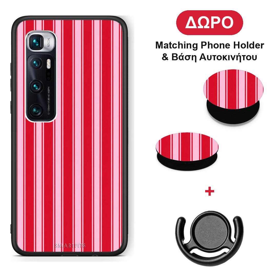 Red and Pink Vertical Pinstripes - Xiaomi Mi 10 Ultra θήκη + Δώρο Phone Holder & Βάση Αυτοκινήτου