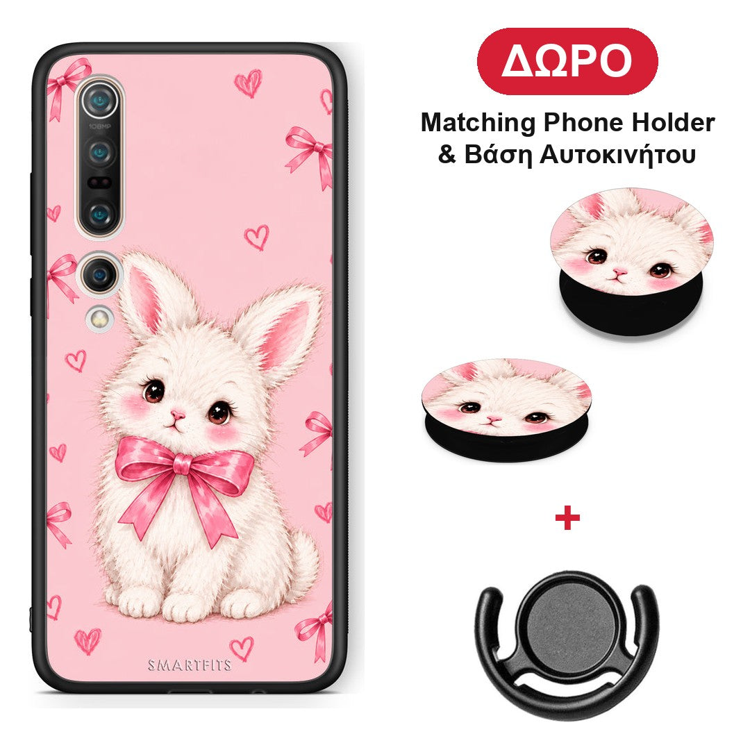 White Bunny and Pink Bows - Xiaomi Mi 10 θήκη + Δώρο Phone Holder & Βάση Αυτοκινήτου