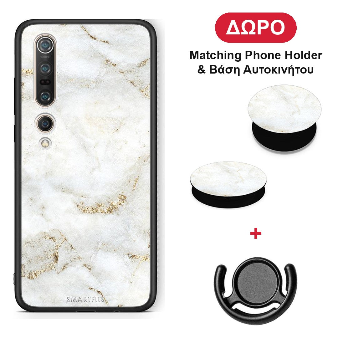 White Gold Marble - Xiaomi Mi 10 θήκη + Δώρο Phone Holder & Βάση Αυτοκινήτου