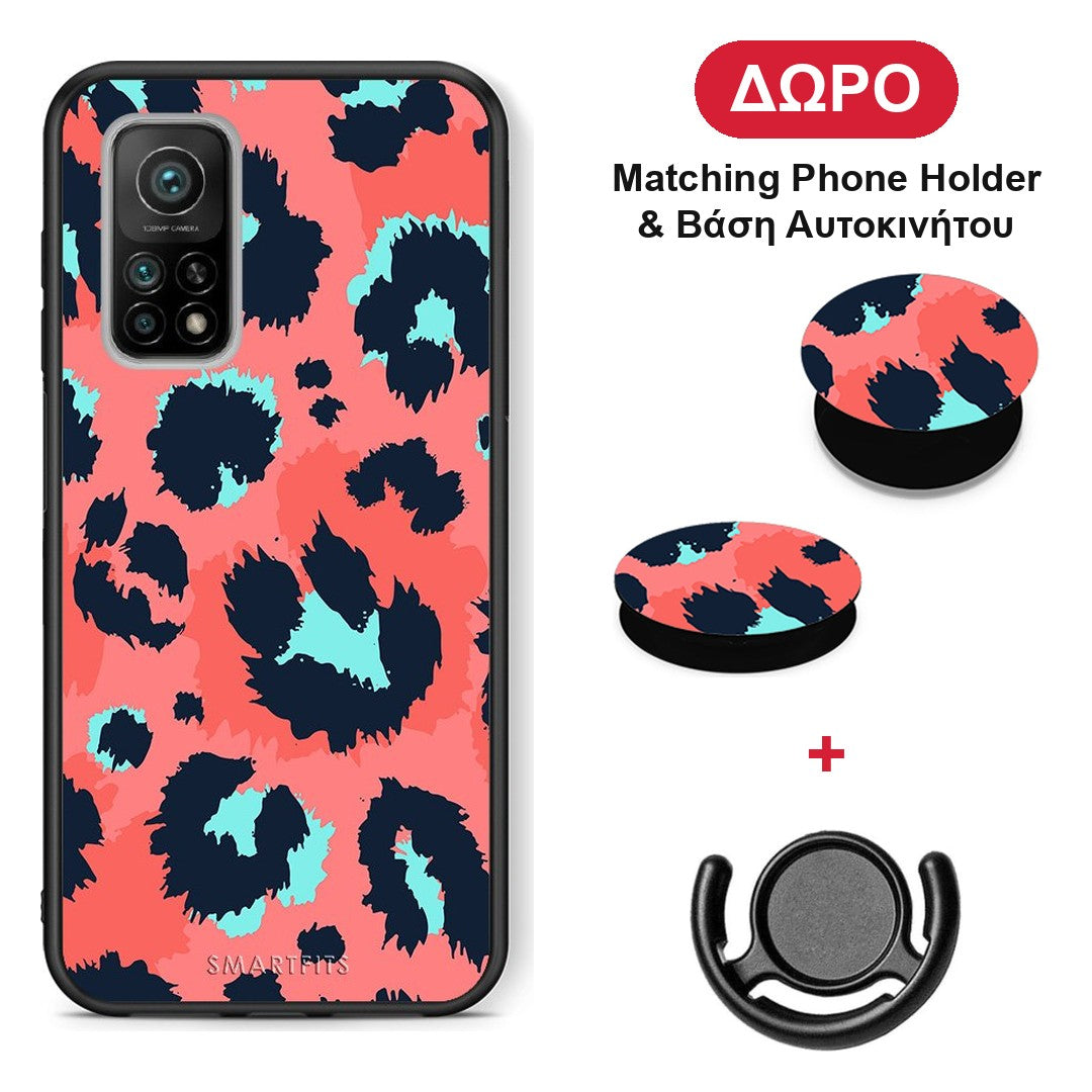 Animal Pink Leopard - Xiaomi Mi 10T / 10T Pro θήκη + Δώρο Phone Holder & Βάση Αυτοκινήτου