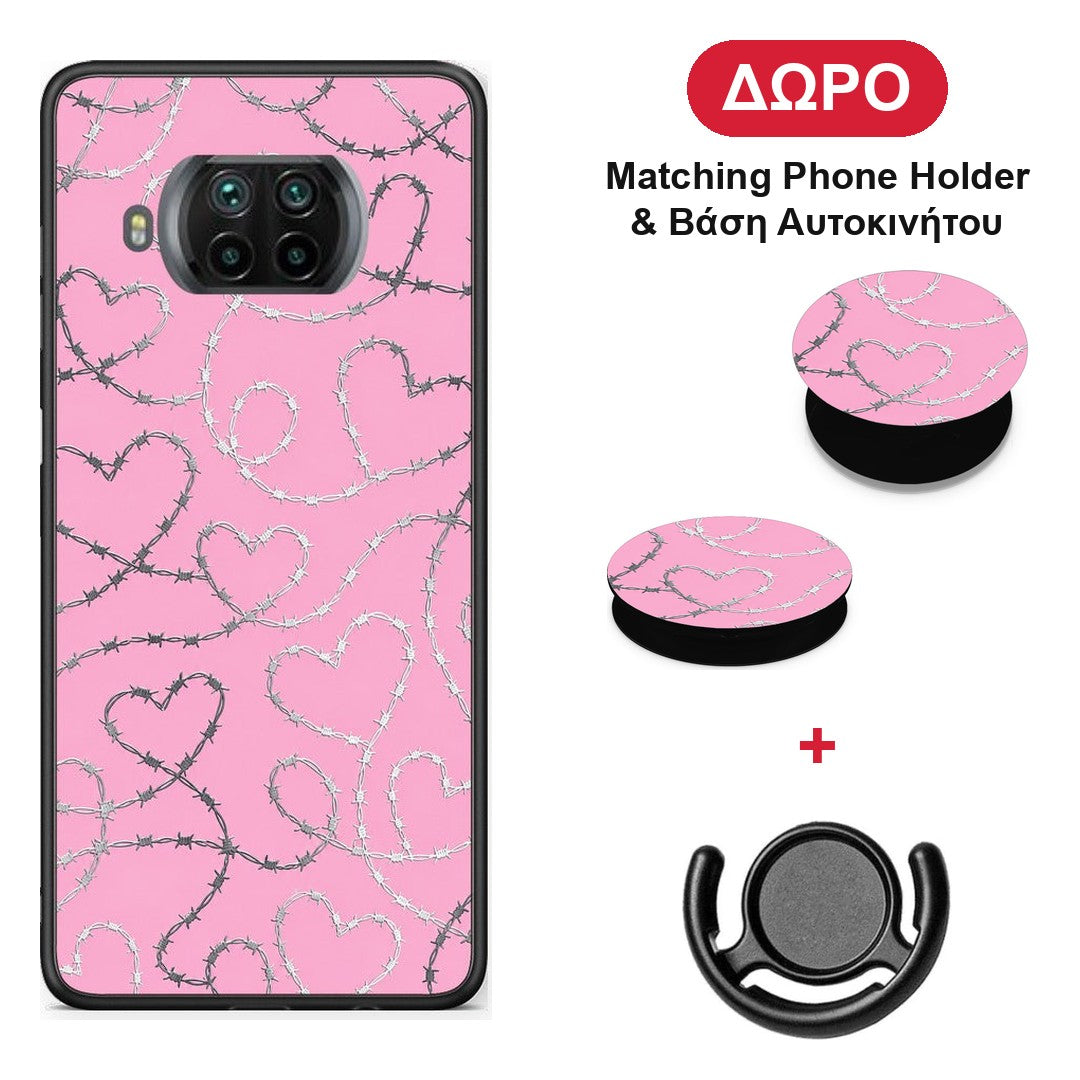 Barbed Wire Hearts on Pink - Xiaomi Mi 10T Lite θήκη + Δώρο Phone Holder & Βάση Αυτοκινήτου