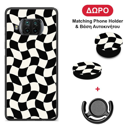 Black and Cream Wavy Checkerboard - Xiaomi Mi 10T Lite θήκη + Δώρο Phone Holder & Βάση Αυτοκινήτου