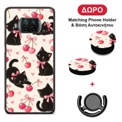 Black Kittens and Cherries on Cream - Xiaomi Mi 10T Lite θήκη + Δώρο Phone Holder & Βάση Αυτοκινήτου