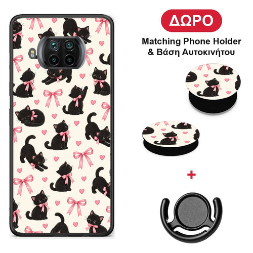 Black Kittens and Pink Bows on Cream Small - Xiaomi Mi 10T Lite θήκη + Δώρο Phone Holder & Βάση Αυτοκινήτου