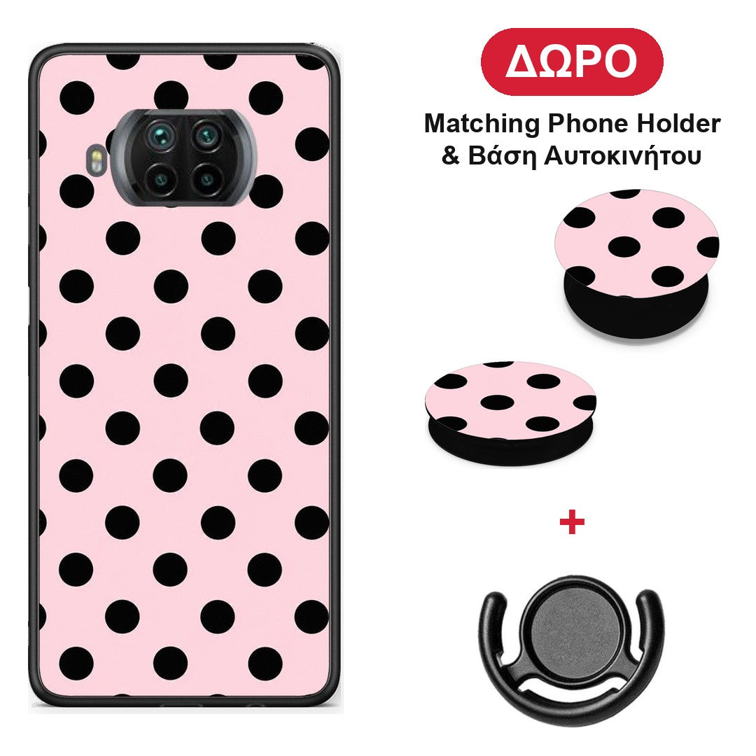 Black Polka Dots on Pink - Xiaomi Mi 10T Lite θήκη + Δώρο Phone Holder & Βάση Αυτοκινήτου