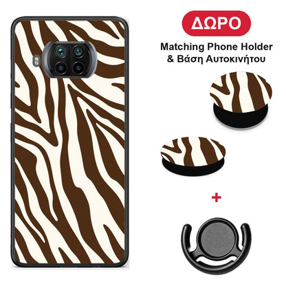 Brown and Cream Zebra Stripes - Xiaomi Mi 10T Lite θήκη + Δώρο Phone Holder & Βάση Αυτοκινήτου