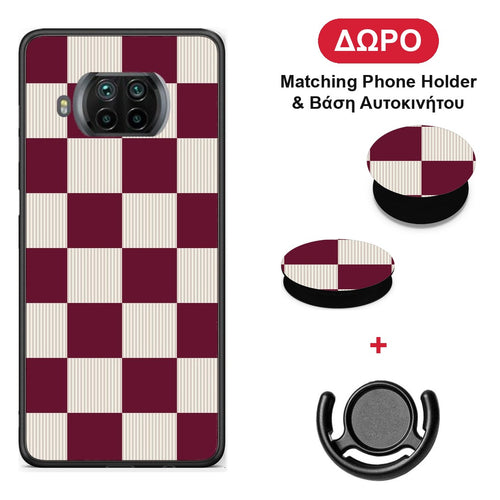 Burgundy and Cream Striped Checks - Xiaomi Mi 10T Lite θήκη + Δώρο Phone Holder & Βάση Αυτοκινήτου