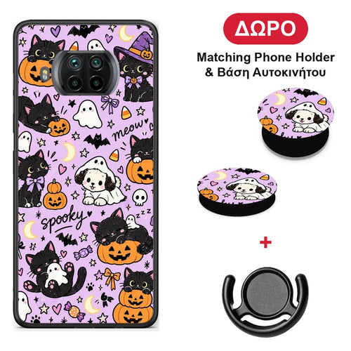 Halloween Black Cats on Lilac - Xiaomi Mi 10T Lite θήκη + Δώρο Phone Holder & Βάση Αυτοκινήτου