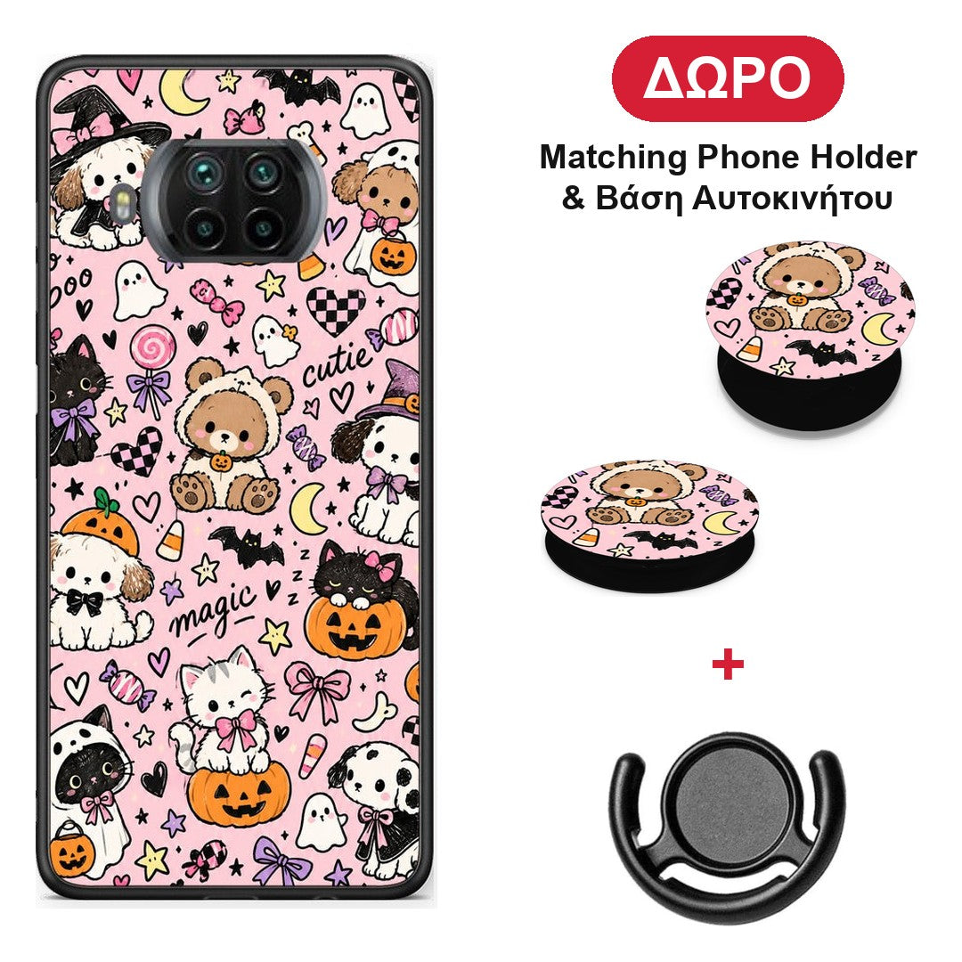 Halloween Cute Animals on Pink - Xiaomi Mi 10T Lite θήκη + Δώρο Phone Holder & Βάση Αυτοκινήτου