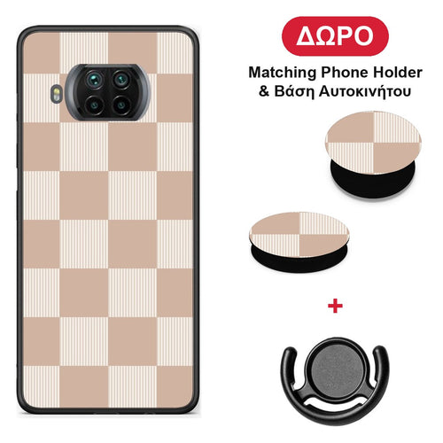 Latte and Cream Striped Checks - Xiaomi Mi 10T Lite θήκη + Δώρο Phone Holder & Βάση Αυτοκινήτου