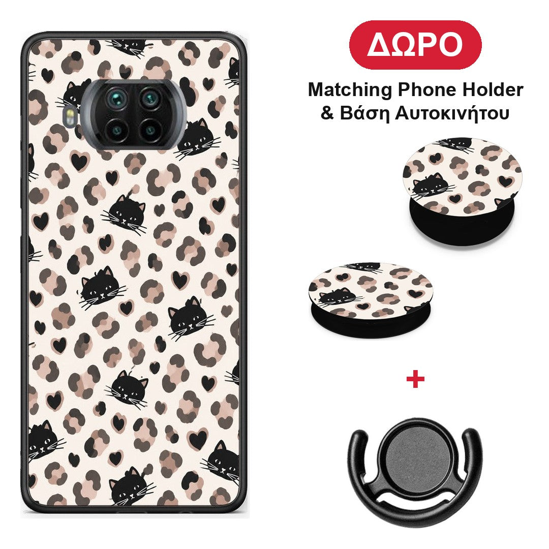 Leopard Spots and Black Cats on Cream - Xiaomi Mi 10T Lite θήκη + Δώρο Phone Holder & Βάση Αυτοκινήτου