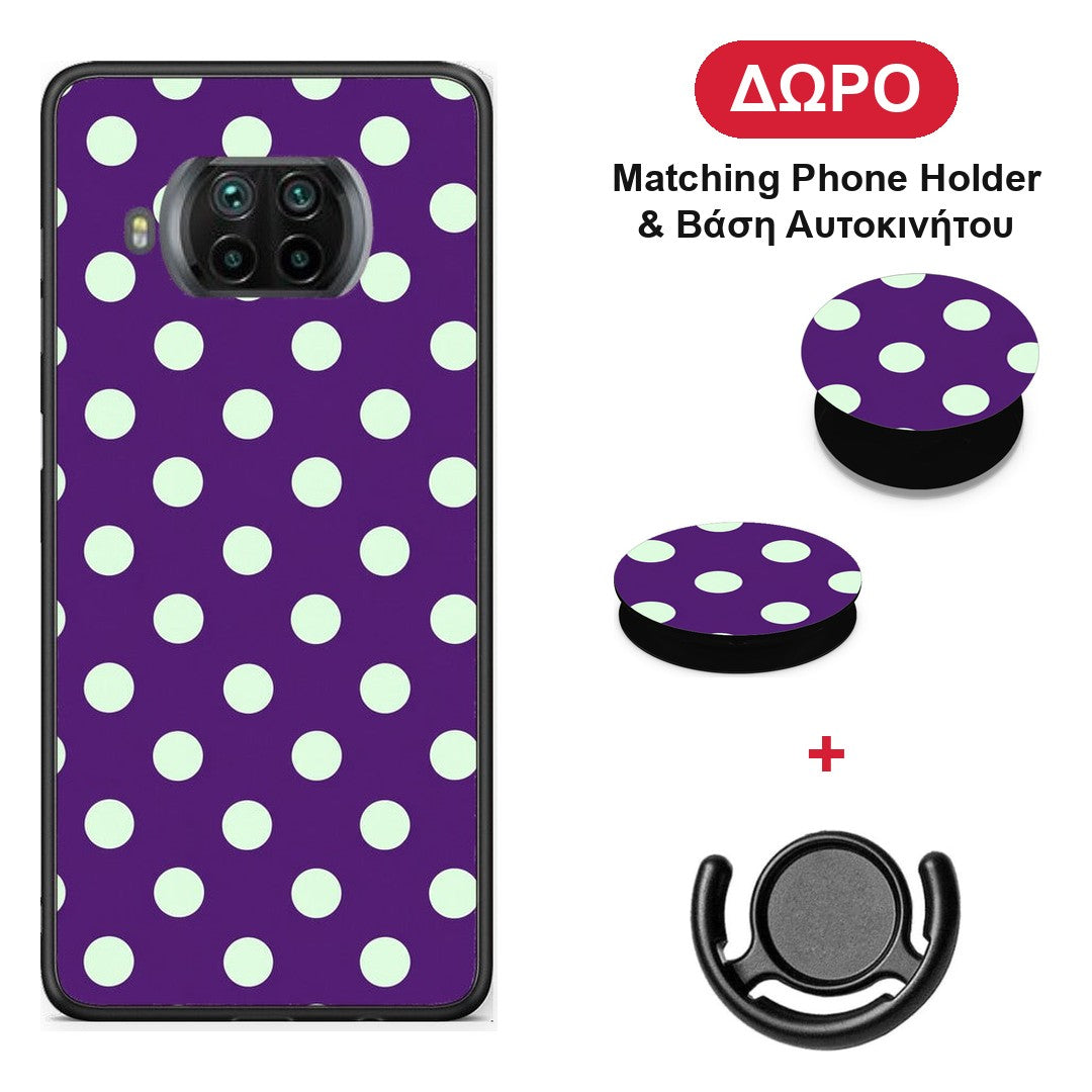Mint Polka Dots on Purple - Xiaomi Mi 10T Lite θήκη + Δώρο Phone Holder & Βάση Αυτοκινήτου