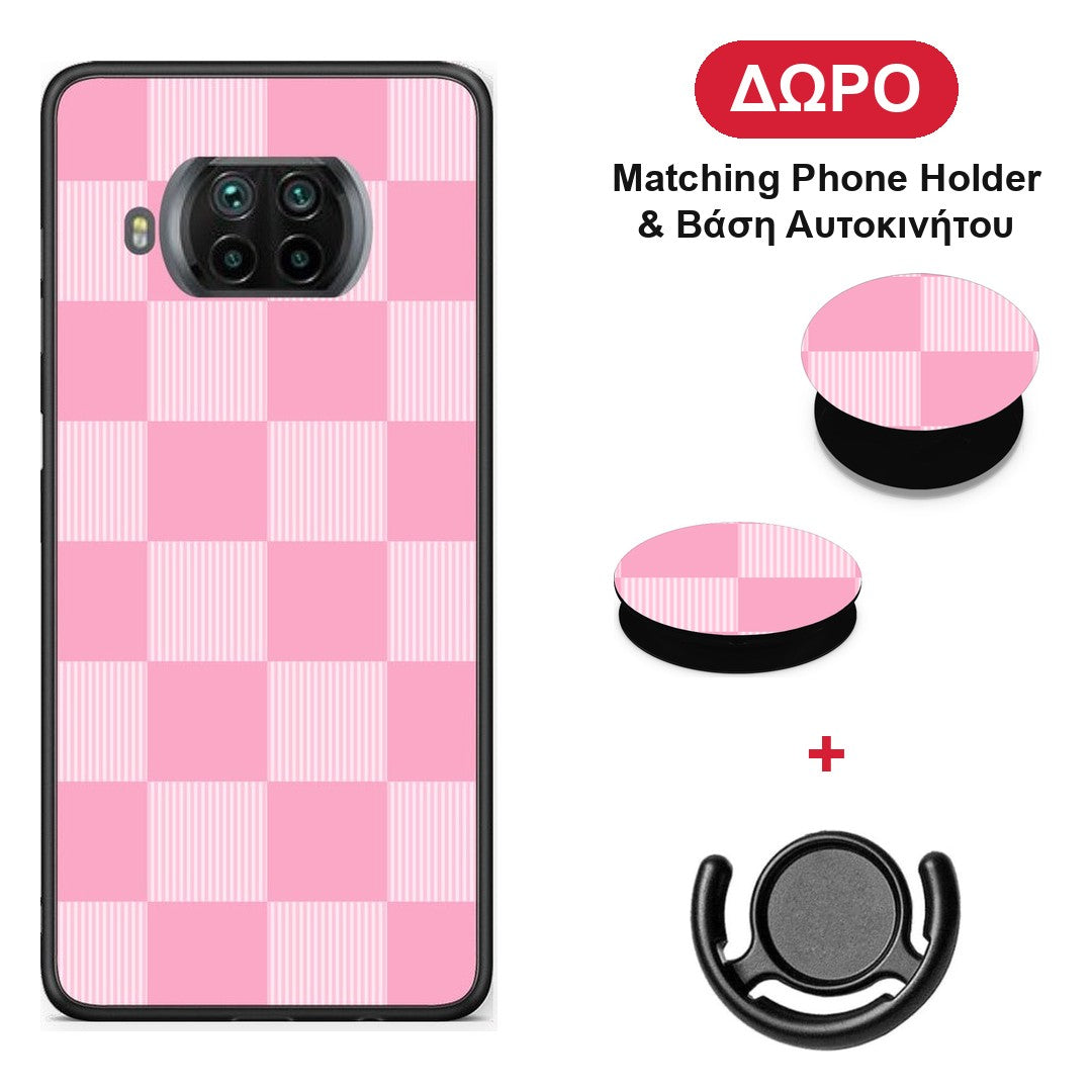 Pink and White Striped Checks - Xiaomi Mi 10T Lite θήκη + Δώρο Phone Holder & Βάση Αυτοκινήτου
