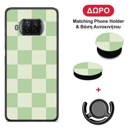 Sage and Cream Striped Checks - Xiaomi Mi 10T Lite θήκη + Δώρο Phone Holder & Βάση Αυτοκινήτου