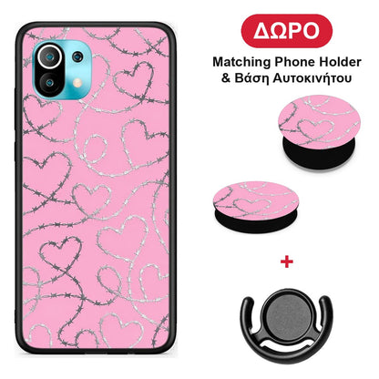 Barbed Wire Hearts on Pink - Xiaomi Mi 11 / 11 Pro θήκη + Δώρο Phone Holder & Βάση Αυτοκινήτου