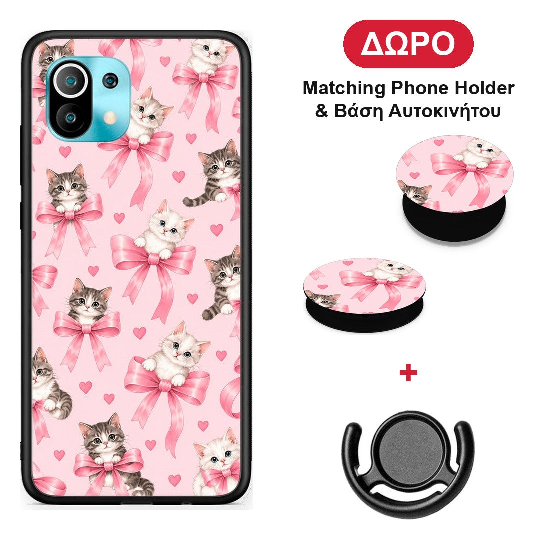 Kittens and Pink Bows on Pink - Xiaomi Mi 11 / 11 Pro θήκη + Δώρο Phone Holder & Βάση Αυτοκινήτου