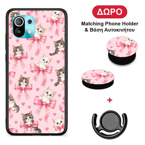 Kittens and Pink Bows on Pink - Xiaomi Mi 11 / 11 Pro θήκη + Δώρο Phone Holder & Βάση Αυτοκινήτου