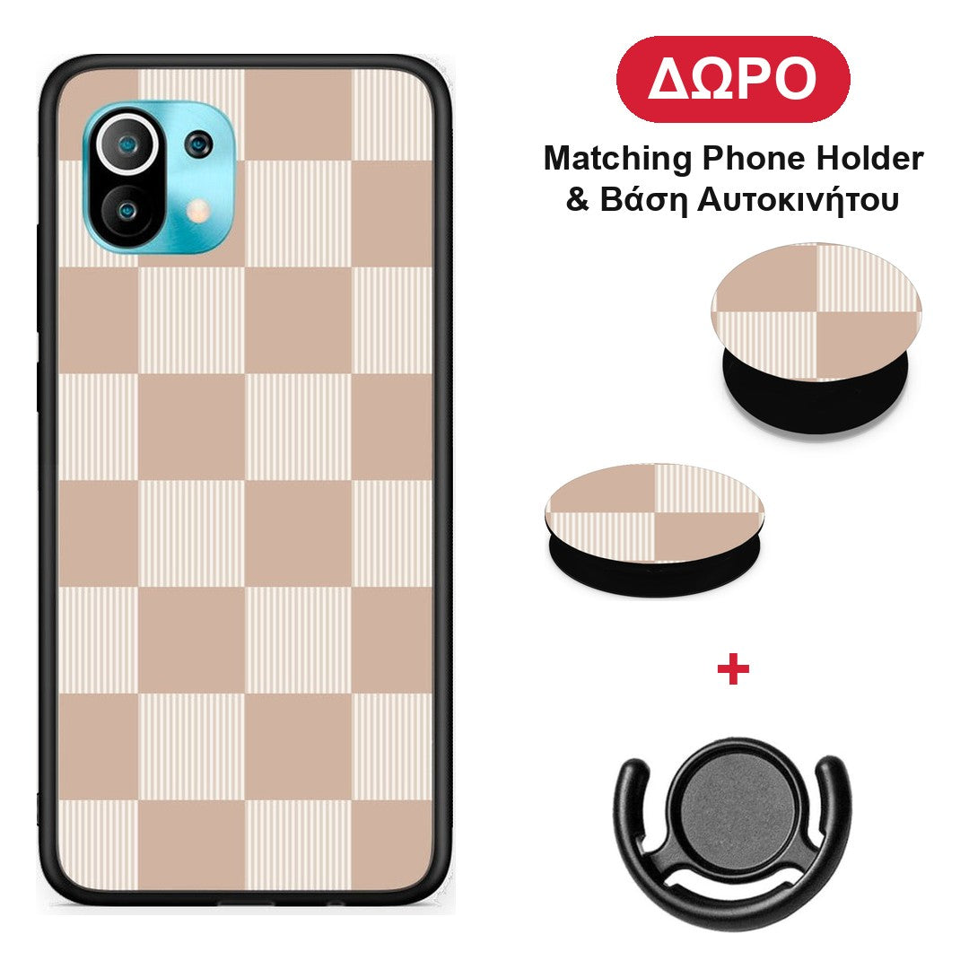 Latte and Cream Striped Checks - Xiaomi Mi 11 / 11 Pro θήκη + Δώρο Phone Holder & Βάση Αυτοκινήτου
