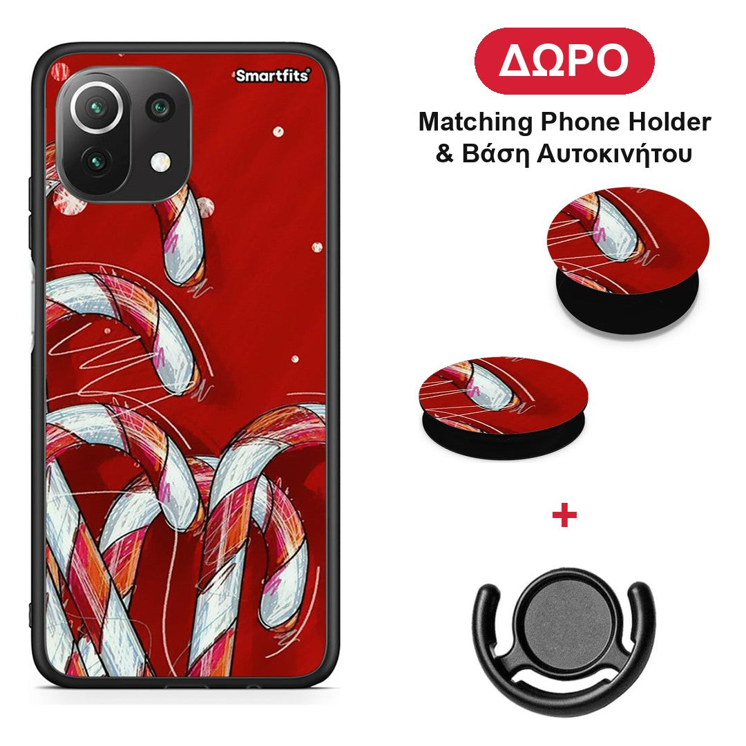Candy Cane - Xiaomi 11 Lite 5G NE / Mi 11 Lite θήκη + Δώρο Phone Holder & Βάση Αυτοκινήτου