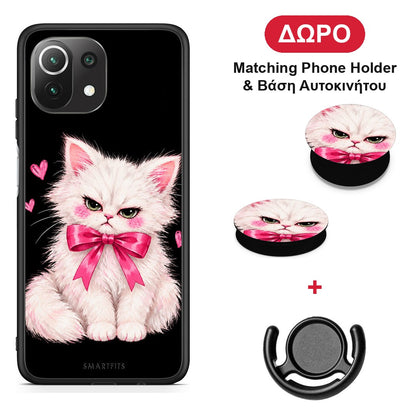 Grumpy Party Kitten on Black - Xiaomi 11 Lite 5G NE / Mi 11 Lite θήκη + Δώρο Phone Holder & Βάση Αυτοκινήτου